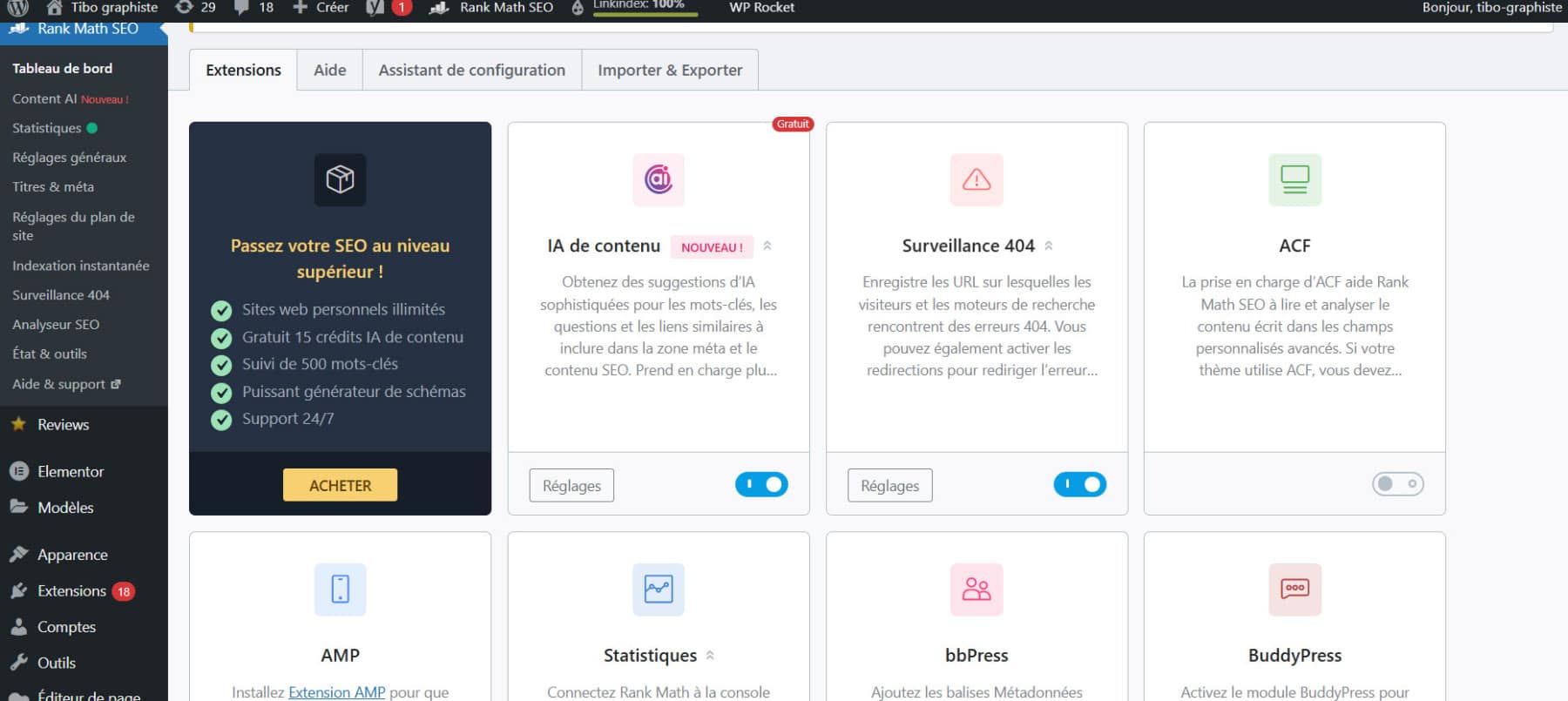 RankMath tableau de bord